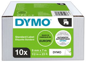 2093096 - D1 Standard Label Tape - 9mm x 7m Black on White, Pack of 10