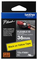 TZEFX661 - P-Touch Labelling Flexible ID Tape Cassette, Black on Yellow, 36mm