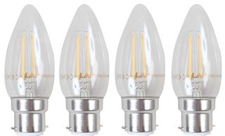 6450H - 2W Clear LED Filament Candle Bulb, BC/B22, Warm White, 210lm (Pack of 4)
