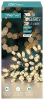 LB112384WW - 200 LED Warm White Battery Operated Multi-Action Fairy Lights on Green Cable, 20.2m