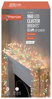 FLV162176MC-CPC - 960 LED Multi-Colour Cluster Christmas Lights, Multi Action, with Clear Cable and Timer, 12m