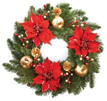 DF149184 - 60cm Poinsettia Decorative Wreath, Red / Gold