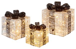 LV201376S - Silver & Black Parcels with 40 Warm White LEDs, 3 Piece