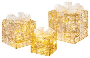LV201378 - Gold & White Parcels with 40 Warm White LEDs, 3 Piece