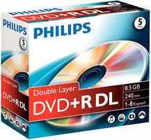 DR8S8J05C/00 - 8x Speed Double Layer DVD+R DL Blank DVDs - Jewel Case 5 Pack