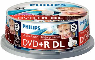 DR8I8B25F/00 - 8x Speed Inkjet Printable DVD+R DL Blanks DVDs - Spindle 25 Pack