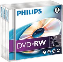 DN4S4J05F/00 - 4x Speed DVD-RW Blank DVDs - Jewel Case 5 Pack