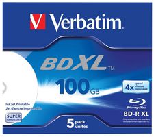 43789 - 4x Speed BD-R XL Wide Inkjet Printable Blank Blu-ray Discs - 5 Pack Jewel Case