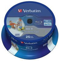 43811 - 6x Speed BD-R SL Wide Inkjet Printable Blank Blu-ray Discs - 25 Pack Spindle