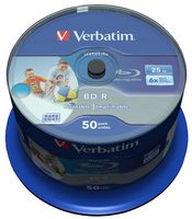 43812 - 6x Speed BD-R SL Wide Inkjet Printable Blank Blu-ray Discs - 50 Pack Spindle