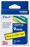 TZE621 - P-Touch Label Tape Black on Yellow 3/8" / 9mm