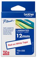 TZE232 - P-Touch Label Tape Red on White 1/2" / 12mm