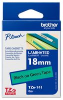 TZE741 - P-Touch Label Tape Black on Green 3/4" / 18mm
