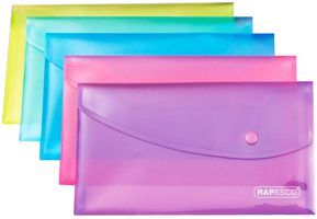 0690 - DL Plastic Popper Document Wallets - Pack of 5 Assorted Bright Colours