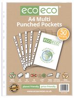 ECO076 - A4 Multi Punched Pockets 45 Micron, 50 Pack