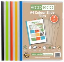 ECO117 - A4 Easy Slide Document Files Multi Coloured, Pack of 5