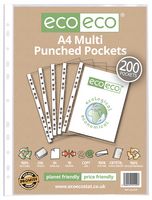 ECO129 - A4 Multi Punched Pockets 45 Micron, 200 Pack