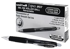 762633000 - Signo 207 Retractable Gel Rollerball Pen, 0.7mm Tip, Black, Pack of 12