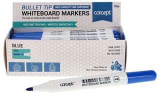 W2147311 - Bullet Tip Whiteboard Marker Pens, Blue 12 Pack