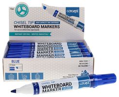 W2147281 - Chisel Tip Whiteboard Marker Pens, Blue 12 Pack