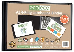 ECO088 - A3 4 Ring Landscape Presentation Binder, Black
