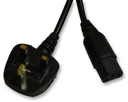 PE01057 - UK Mains Plug with 5A Fuse to IEC C13 Socket Mains Lead 2m Black