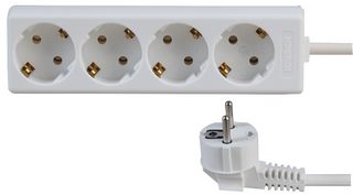 PL03865 - 4 Gang Schuko Euro Extension Lead, White, 3m Lead