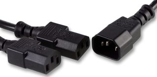 PE01115 - IEC Splitter, IEC C14 Male to 2x IEC C13 Female Lead, 2m, Black