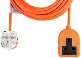 PELB1603 - Rubber Extension Lead, 1 Gang, 250V, 13A, 10m, Orange