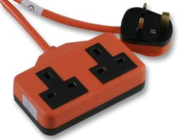 PELB1605 - Rubber Extension Lead, 2 Gang, 250V, 13A, 10m, Orange