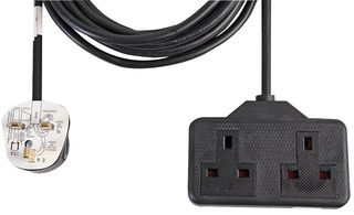 PELB1608 - Rubber Extension Lead, 2 Gang, 250V, 13A, 5m, Black