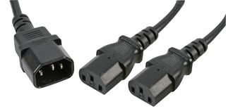 PE01116 - IEC Splitter, C14 Male to 2 x C13 Sockets Y Power Lead 1m Black