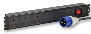 H15U13A/6/16 - 6 Way UK PDU with 16A Commando Plug - Horizontal Rack Mount
