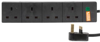 PELB1707 - 4 Gang Surge Protected Mains Extension Lead, 5m, Black
