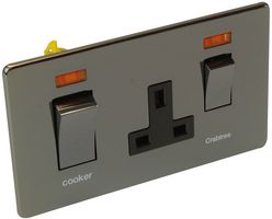 7521/3BKN - Black Nickel 45A DP Cooker Switch with 13A Socket & Neon