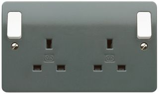 K2746 GRA - 13A 2 Gang DP Switched Socket, Grey with White Outboard Rockers