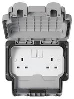 K56482GRY - 2 Gang Masterseal Plus Outdoor Switched Socket, 13A, IP66