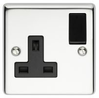 VX1300PSBK/D - 1 Gang 13A DP Switched Socket, Polished Chrome / Black