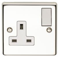 VX1300PS/D - 1 Gang DP 13A Angled Edge Switched Socket, Polished Chrome / White