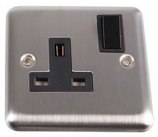 VX1300SSBK/D - 1 Gang DP 13A Switched Socket, Brushed Stainless Steel / Black