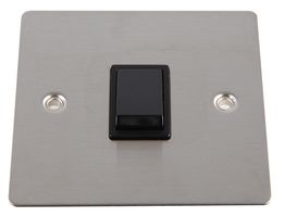 VX3020SSBK - Flat Plate 1 Gang 2 Way 10AX Light Switch, Brushed Stainless Steel / Black