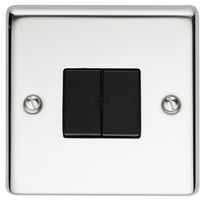 VX1040PSBK - 2 Gang 2 Way 10AX Light Switch, Polished Chrome / Black