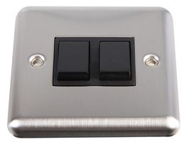 VX1040SSBK - 2 Gang 2 Way 10AX Light Switch, Brushed Stainless Steel / Black