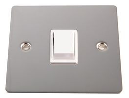 VX3020PS - 1 Gang 2 Way 10AX Light Switch, Polished Stainless Steel / White Insert, Flat Plate