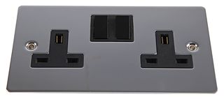 VX3500PSBK/D - Flat Plate 2 Gang 13A DP Switched Socket, Polished Chrome / Black