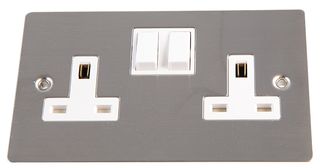 VX3500SS/D - 13A 2 Gang DP Switched Socket, Brushed Stainless Steel / White