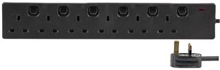 PELB1725 - 6 Gang Switched Mains Extension Lead, 2m, Black
