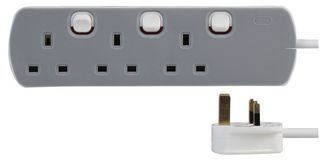 PELB1761 - 3 Gang Switched Mains Extension Lead, 1m, Grey/White