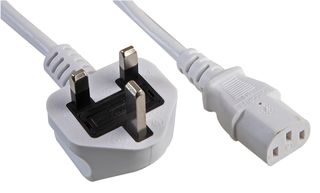 PE01052 - UK Mains Plug with 5A Fuse to IEC C13 Mains Lead, 1m White