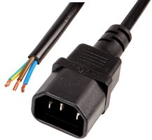 PE01054 - IEC C14 Plug to Bare Ends Power Lead, 6A, 2m, Black